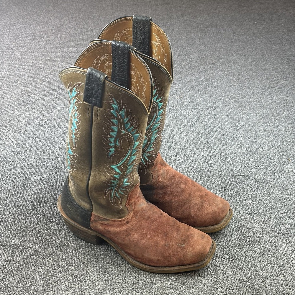 Fenoglio Mens 8.5 D Rust Cognac Roughout Leather Cowboy Western Boots USA